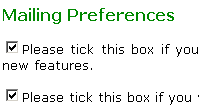 Example of the Edit
Mailing Preferences Screen